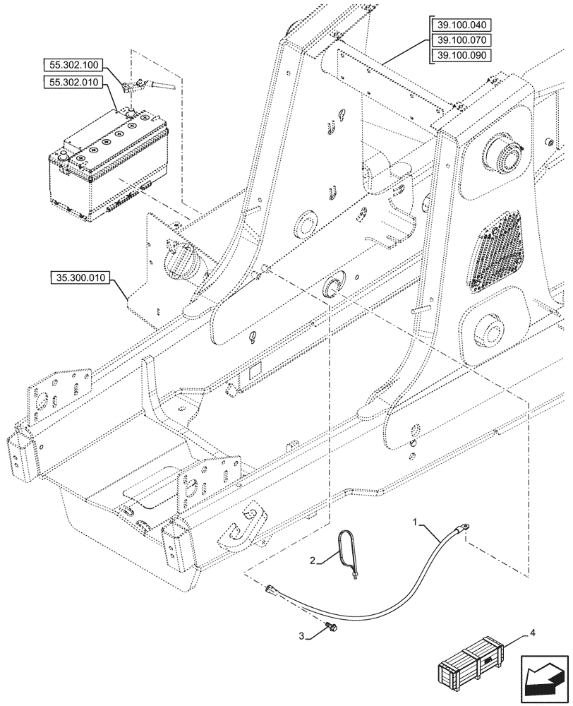 Схема запчастей Case 580N - (55.302.030) - VAR - 423093 - DUAL BATTERY, NEGATIVE, CABLE (55) - ELECTRICAL SYSTEMS