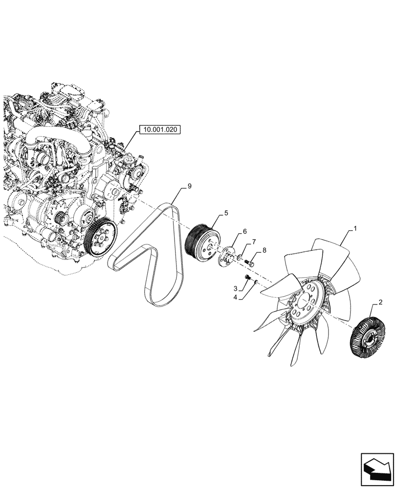 Схема запчастей Case 590SN - (10.414.010) - ENGINE, FAN VISCOUS (10) - ENGINE