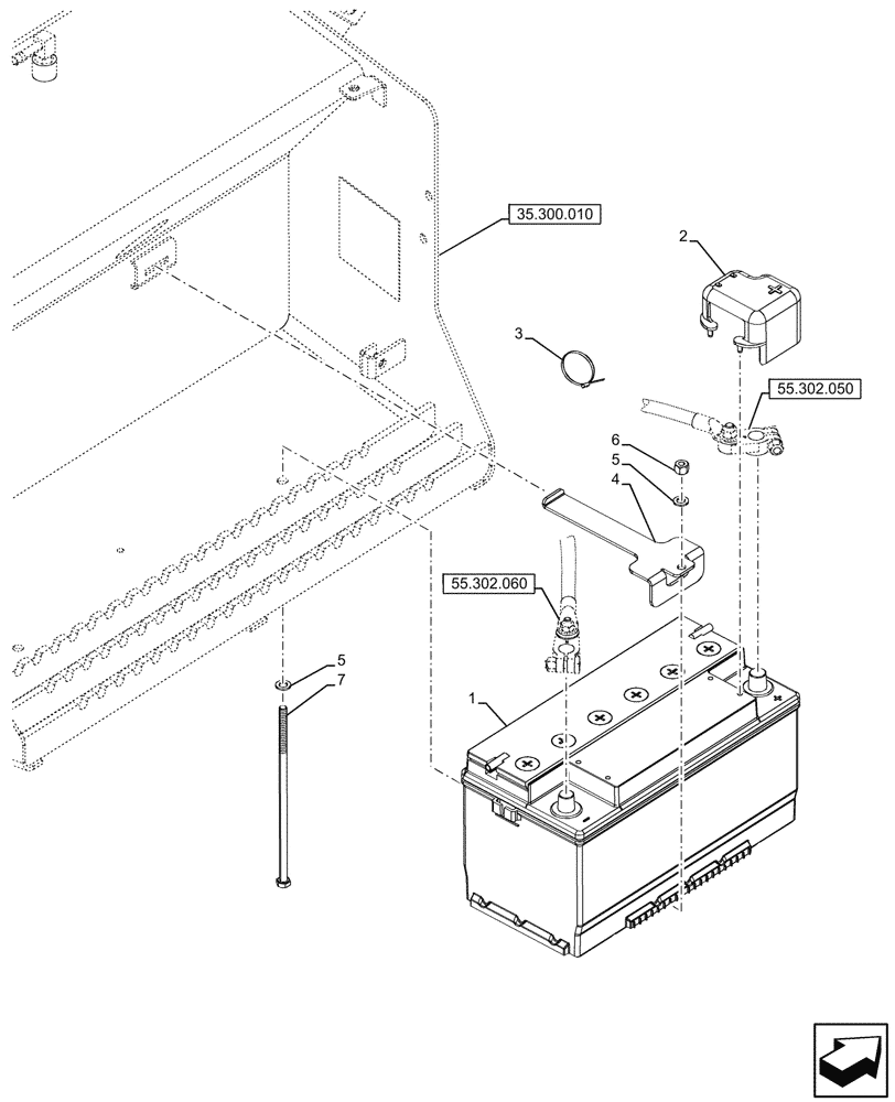 Схема запчастей Case 580N - (55.302.040) - BATTERY (55) - ELECTRICAL SYSTEMS