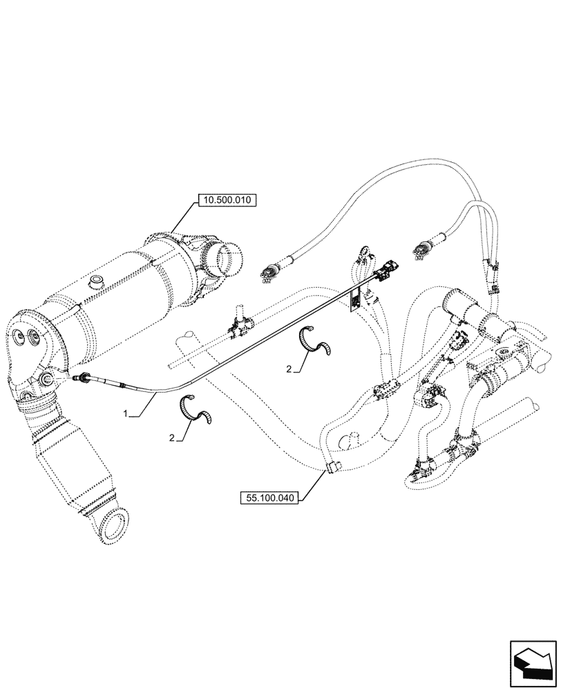 Схема запчастей Case 580N EP - (55.989.010) - CATALYST, TEMPERATURE SENSOR (55) - ELECTRICAL SYSTEMS
