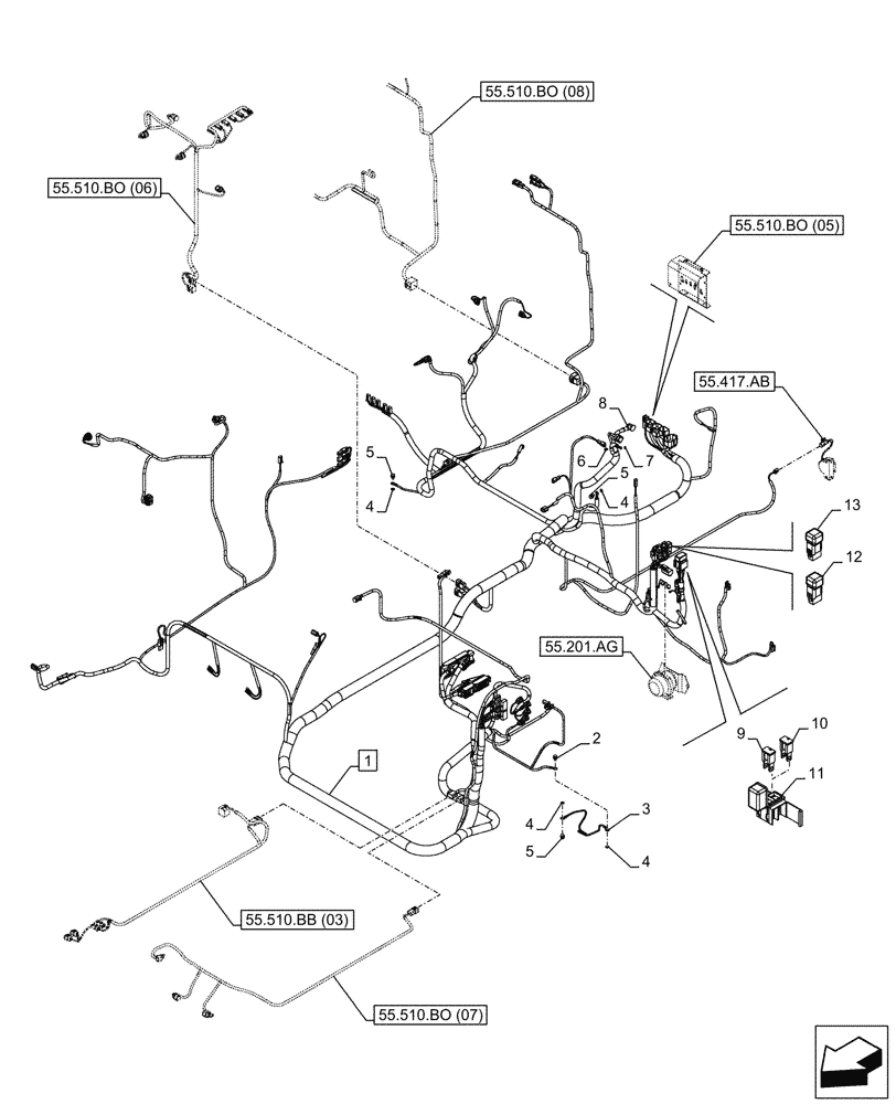 Схема запчастей Case CX300D LC - (55.510.BO[01]) - MAIN, WIRE HARNESS - BSN NGS7N1135 (55) - ELECTRICAL SYSTEMS