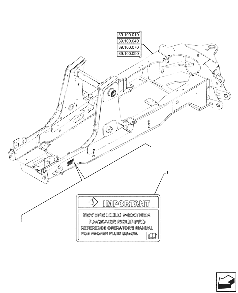 Схема запчастей Case 580N EP - (90.108.050) - VAR - 745252 - WARNING DECAL, COLD CLIMATE, LUBRICANT (90) - PLATFORM, CAB, BODYWORK AND DECALS