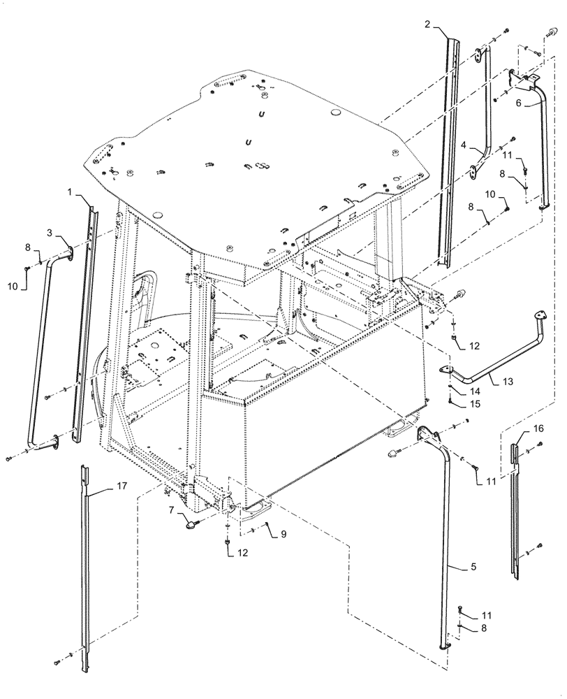 Схема запчастей Case 621G - (90.150.030) - VAR - 734065 - CAB GRAB RAIL (90) - PLATFORM, CAB, BODYWORK AND DECALS