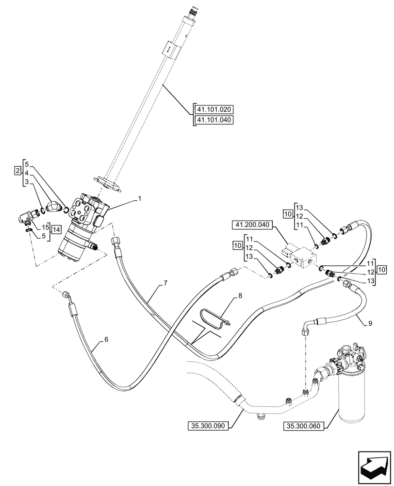 Схема запчастей Case 580SN WT - (41.206.090) - VAR - 423011 - POWER STEERING PUMP, LINE (41) - STEERING