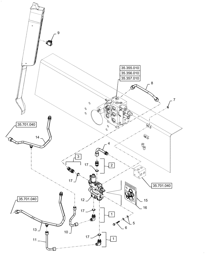 Схема запчастей Case TV380 - (35.724.020[01]) - SELF-LEVELING HYDRAULIC CONTROL, EH CONTROLS (35) - HYDRAULIC SYSTEMS