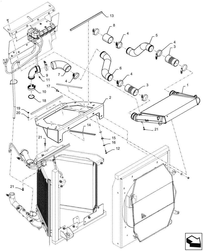 Схема запчастей Case 1650M XLT BD - (10.400.030) - AFTERCOOLER, HOSE ASSY., MOUNTING PARTS (10) - ENGINE
