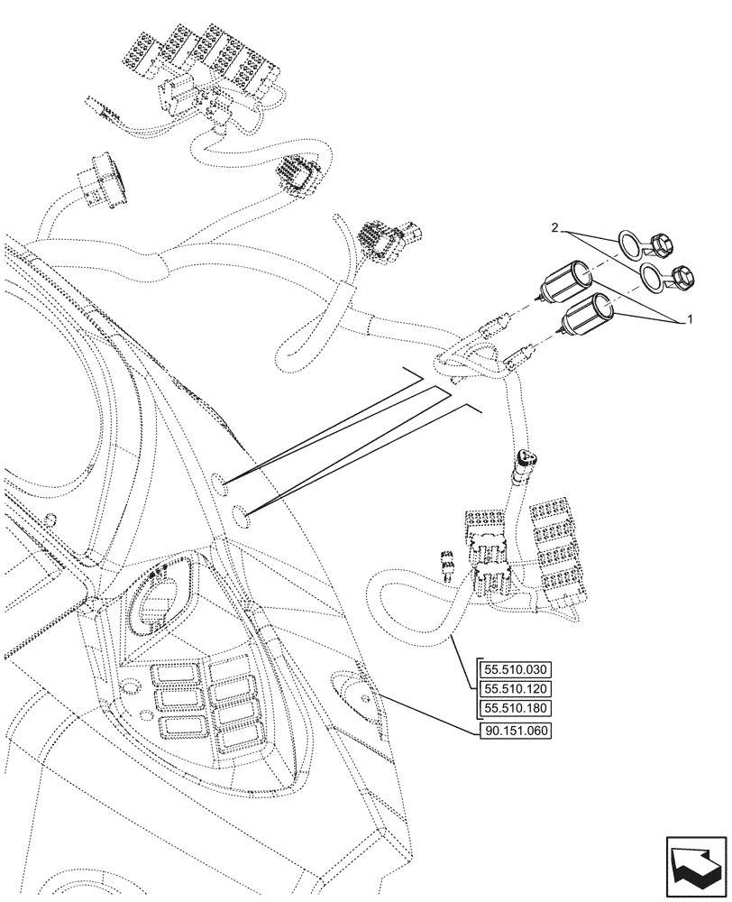Схема запчастей Case 580N EP - (55.510.010) - CAB, POWER SOCKET, 12V (55) - ELECTRICAL SYSTEMS