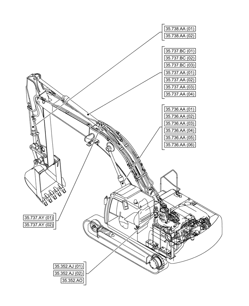 Схема запчастей Case CX300D LC - (00.000.35[04]) - PICTORIAL INDEX - HYDRAULIC SYSTEMS (00) - GENERAL & PICTORIAL INDEX
