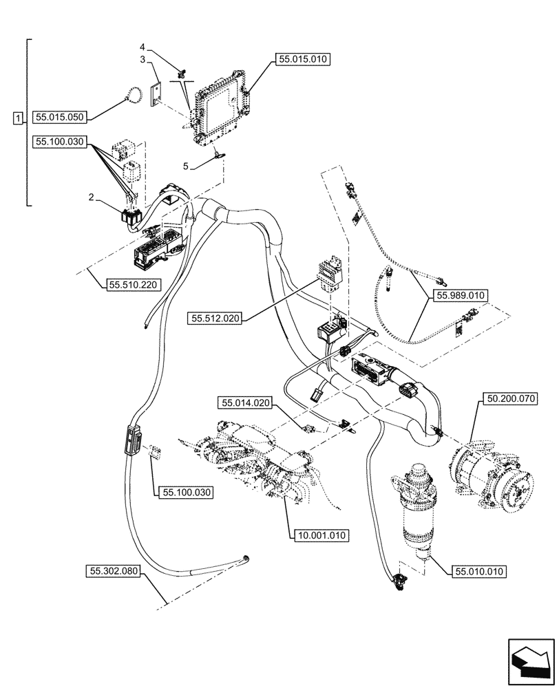 Схема запчастей Case 580N EP - (55.015.040) - ENGINE, WIRE HARNESS (55) - ELECTRICAL SYSTEMS