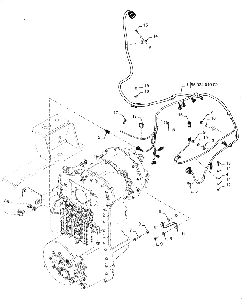 Схема запчастей Case 921G - (55.024.010[01]) - TRANSMISSION HARNESS INSTALLATION (55) - ELECTRICAL SYSTEMS