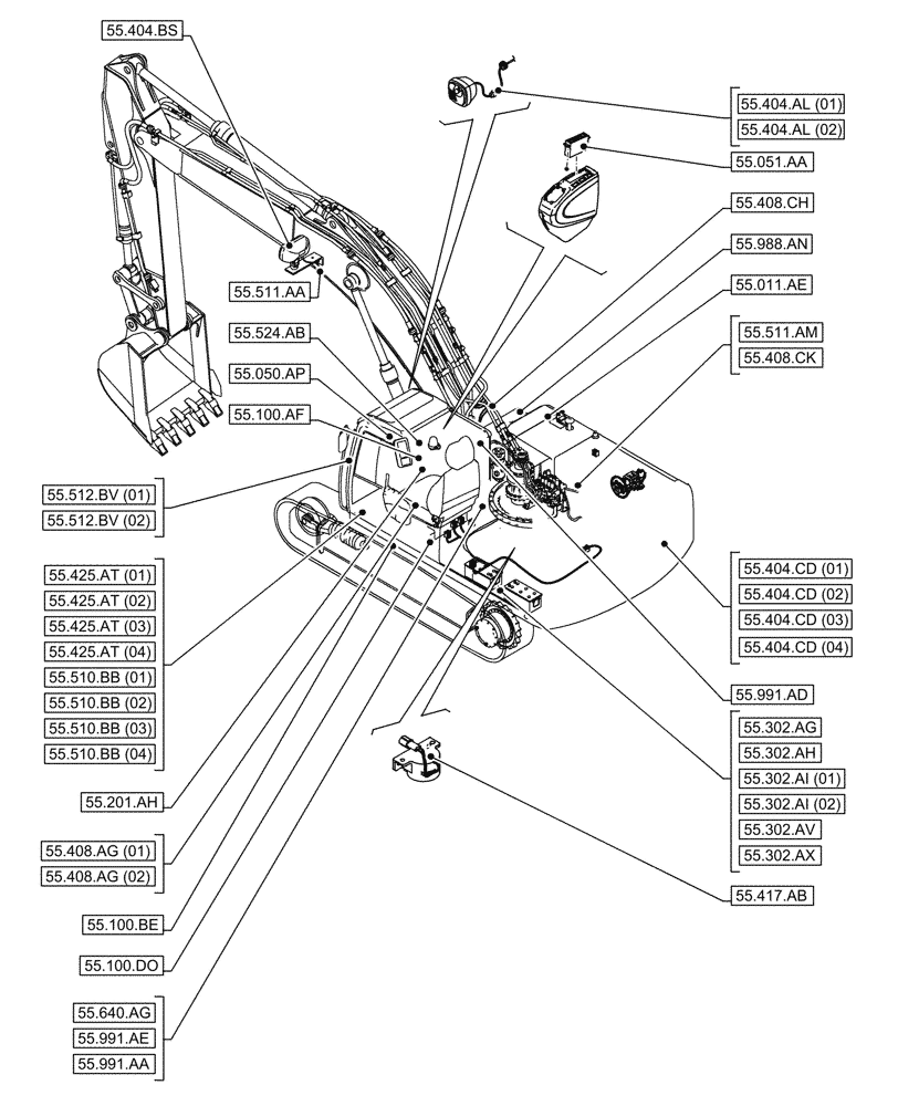 Схема запчастей Case CX300D LC - (55.000.00[02]) - SECTION INDEX - ELECTRICAL SYSTEMS (55) - ELECTRICAL SYSTEMS
