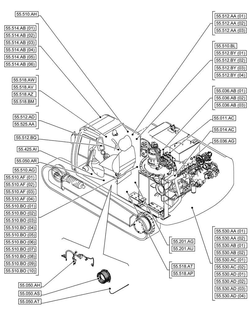 Схема запчастей Case CX300D LC - (55.000.00[01]) - SECTION INDEX - ELECTRICAL SYSTEMS (55) - ELECTRICAL SYSTEMS