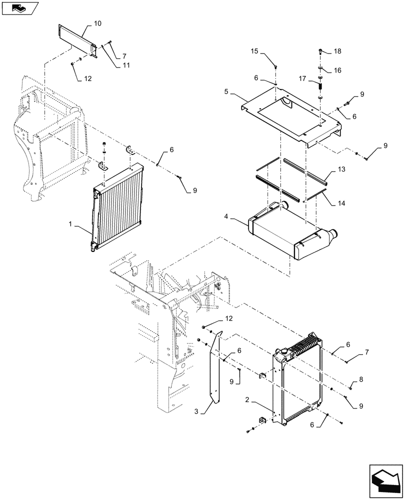 Схема запчастей Case 821G - (10.408.010) - RADIATOR, TRANSMISSION AND HYDRAULIC OIL COOLER INSTALLATION (10) - ENGINE