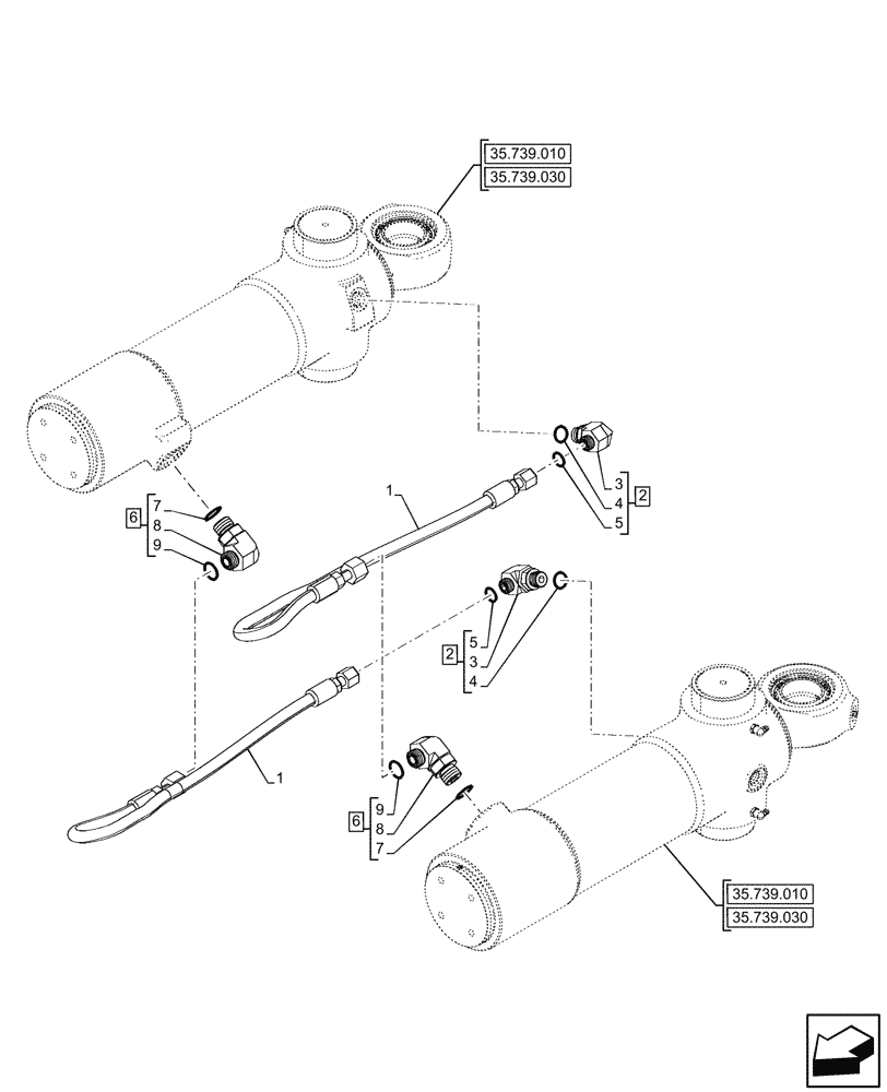 Схема запчастей Case 580N - (35.739.050) - BACKHOE ARM, SLEWING/SWING, CYLINDER, LINE (35) - HYDRAULIC SYSTEMS