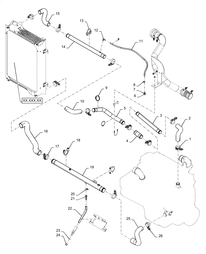 Схема запчастей Case 721G - (10.400.040[01]) - COOLING SYSTEM LINE INSTALLATION (10) - ENGINE