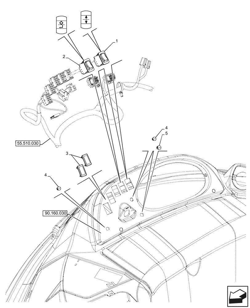 Схема запчастей Case 580SN - (55.512.010) - INSTRUMENT CLUSTER, MULTIFUNCTION SWITCH (55) - ELECTRICAL SYSTEMS