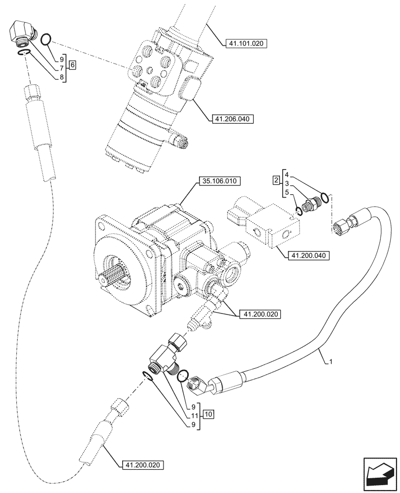 Схема запчастей Case 580N - (41.206.070) - VAR - 423011 - POWER STEERING PUMP, LINE (41) - STEERING