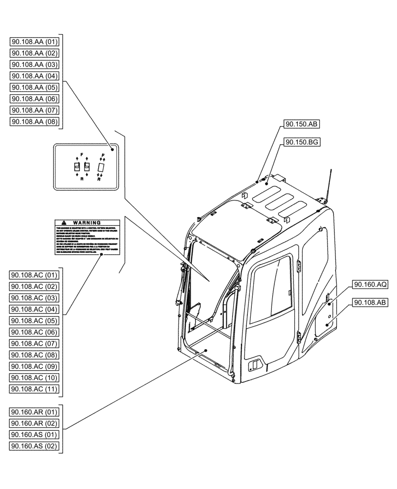 Схема запчастей Case CX300D LC - (90.000.00[03]) - SECTION INDEX - PLATFORM, CAB, BODYWORK & DECALS (90) - PLATFORM, CAB, BODYWORK AND DECALS