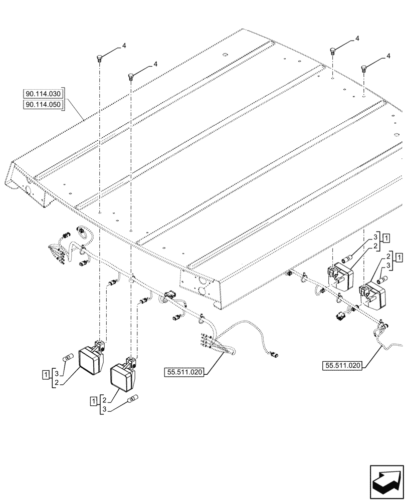 Схема запчастей Case 580N - (55.404.010) - VAR - 442085 - CANOPY, WORK LIGHT (55) - ELECTRICAL SYSTEMS