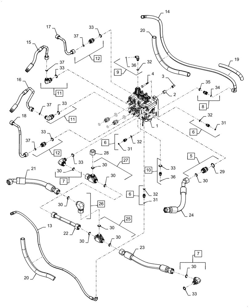 Схема запчастей Case 590SN - (35.701.09[03]) - HYDRAULICS - VALVE, LOADER CONTROL (3 SPOOL, PILOT CONTROLS (580SN, 580SN WT, 590SN) (35) - HYDRAULIC SYSTEMS