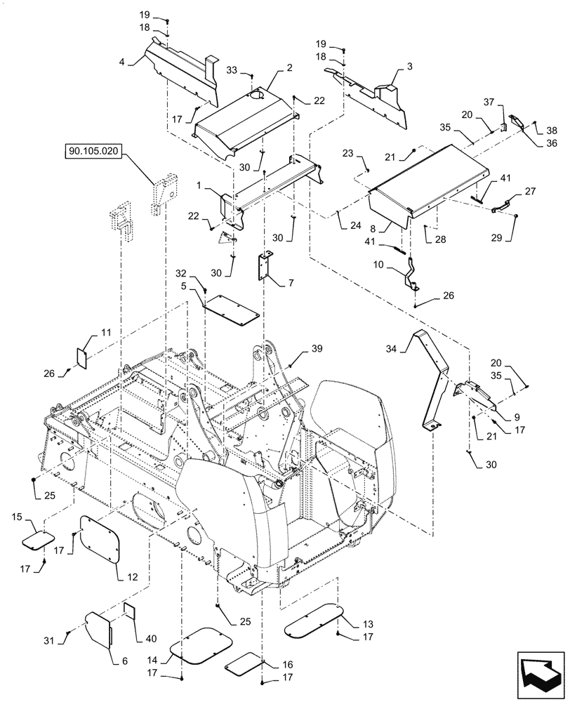 Схема запчастей Case SV340 - (90.100.020) - HOODS & COVERS (90) - PLATFORM, CAB, BODYWORK AND DECALS