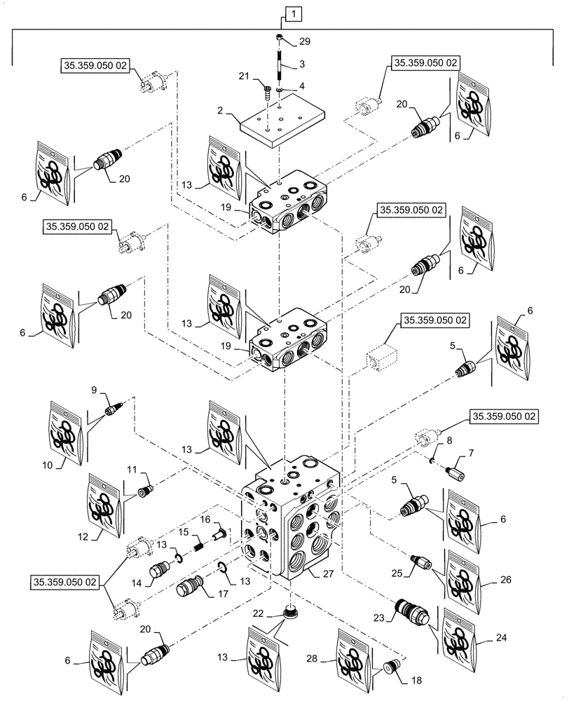Схема запчастей Case 721G - (35.359.050[01]) - VAR - 734055 - CONTROL VALVE ASSY - 4 SPOOL, Z-BAR / XR / LR (35) - HYDRAULIC SYSTEMS
