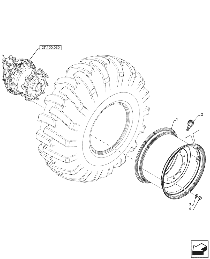 Схема запчастей Case 580SN - (44.520.040) - VAR - 9300018 - REAR, WHEEL (W16LX24), 4WD (44) - WHEELS