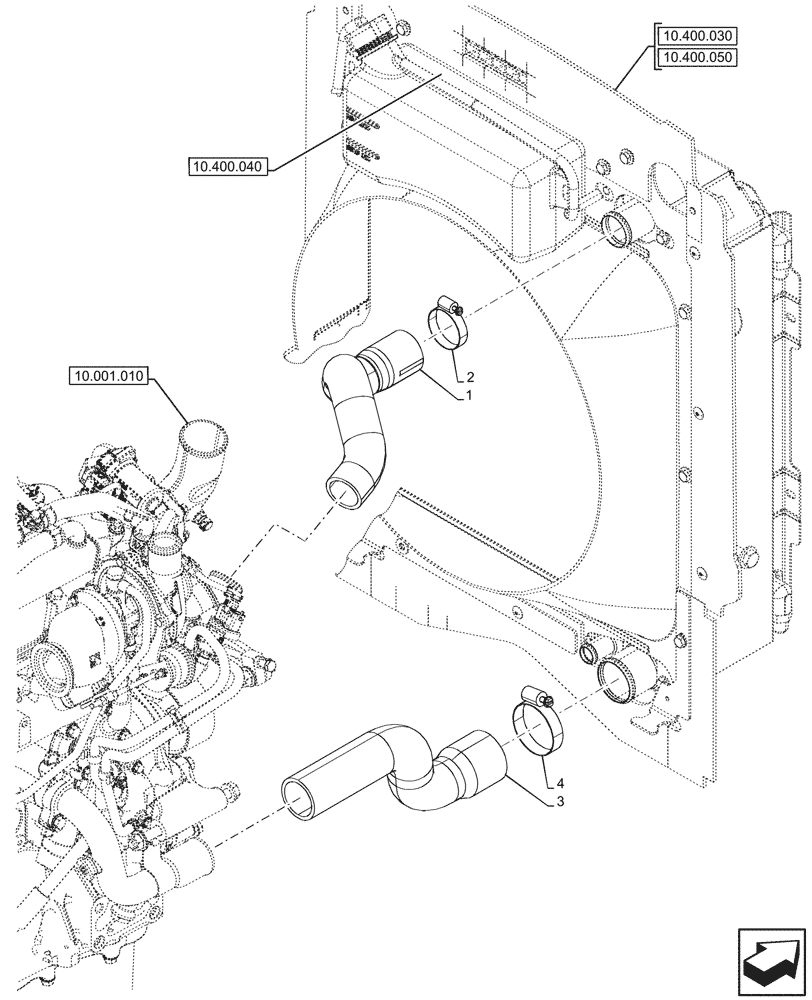 Схема запчастей Case 580SN - (10.400.020) - VAR - 423000, 442082, 747853, 747854, 747855 - RADIATOR HOSE (10) - ENGINE