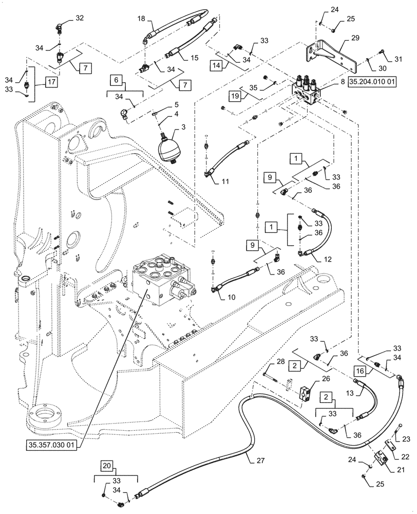 Схема запчастей Case 921G - (35.480.010[01]) - VAR - 734051, 734052 - CONTROL VALVE LINE - 2 SPOOL, EH (35) - HYDRAULIC SYSTEMS