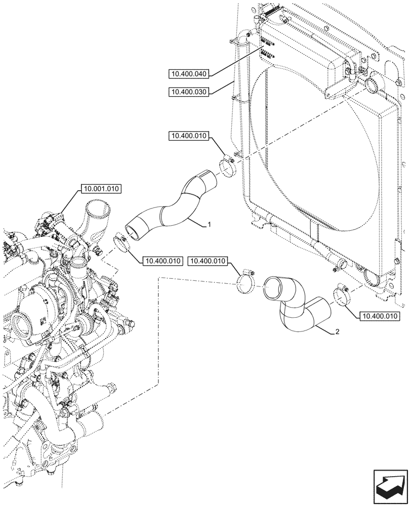 Схема запчастей Case 580SN WT - (10.400.020) - VAR - 423000, 423001, 442082, 747854 - RADIATOR, COOLANT TUBE (10) - ENGINE