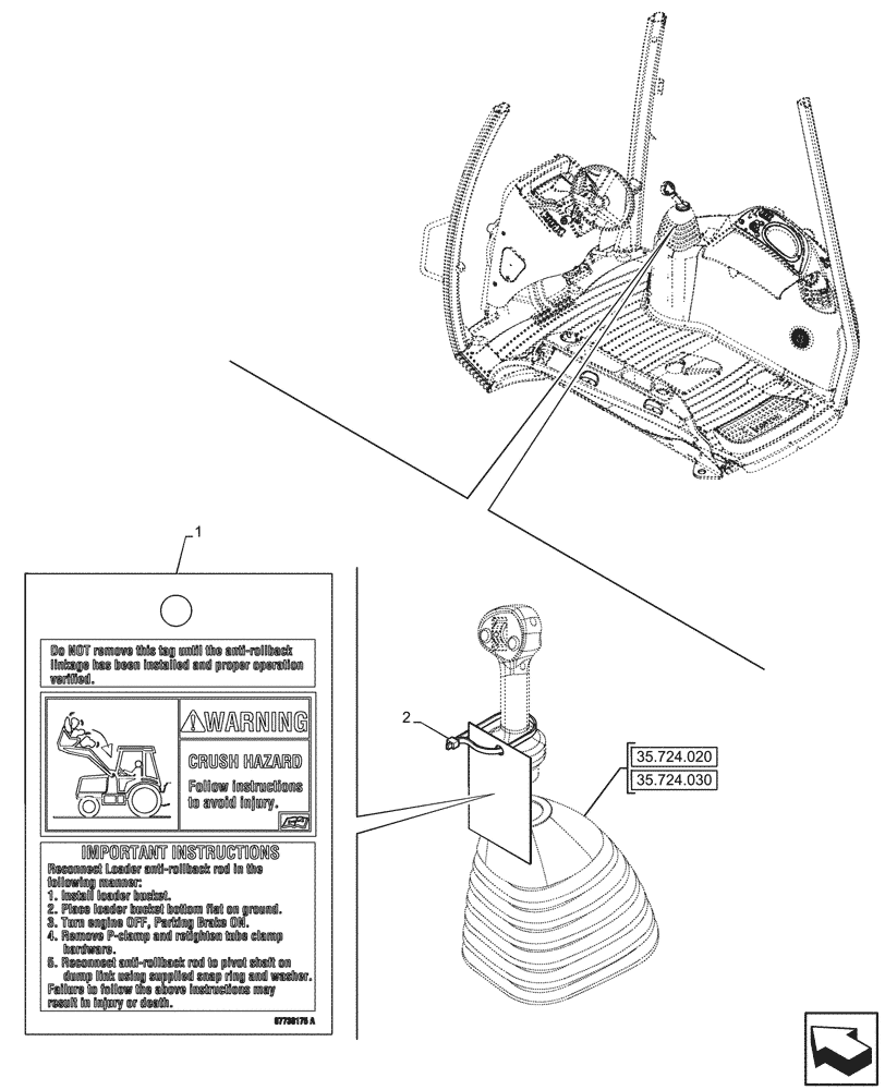 Схема запчастей Case 580SN WT - (90.108.035) - VAR - 742242, 747882, 747883 - WARNING DECAL, FRONT LOADER (90) - PLATFORM, CAB, BODYWORK AND DECALS