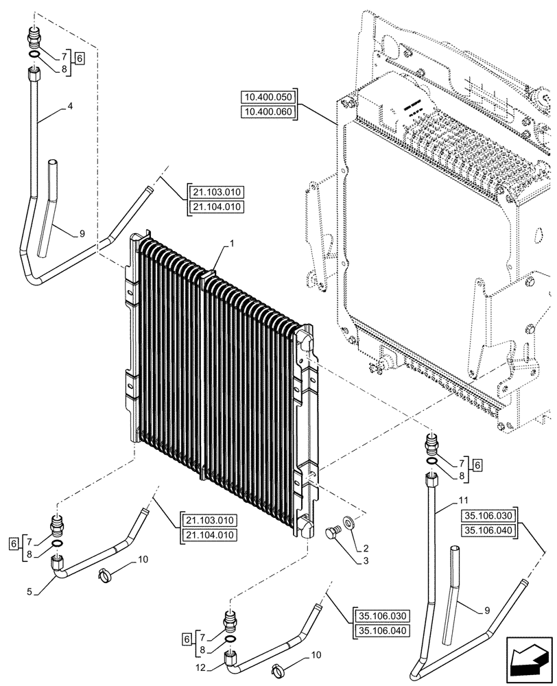 Схема запчастей Case 580N - (35.300.110) - VAR - 747853, 747855 - OIL COOLER, LINE (35) - HYDRAULIC SYSTEMS