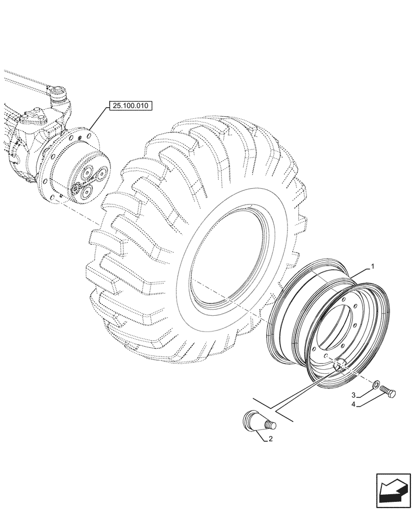 Схема запчастей Case 580SN - (44.511.090) - VAR - 9200013 - FRONT, WHEEL (9X18), 4WD (44) - WHEELS