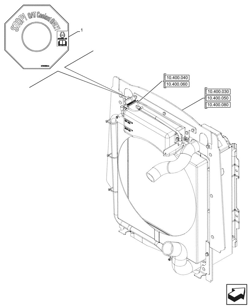 Схема запчастей Case 580SN WT - (90.108.150) - WARNING DECAL, RADIATOR (90) - PLATFORM, CAB, BODYWORK AND DECALS