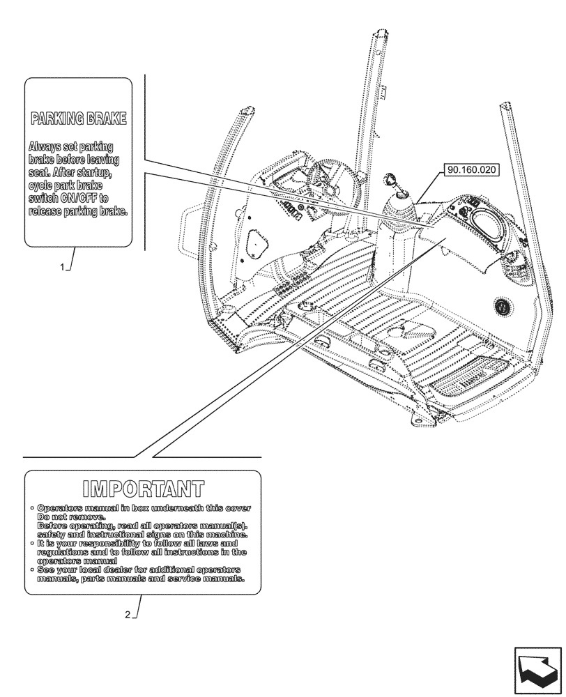 Схема запчастей Case 580N EP - (90.108.165) - VAR - 747882, 747883 - WARNING DECAL (90) - PLATFORM, CAB, BODYWORK AND DECALS