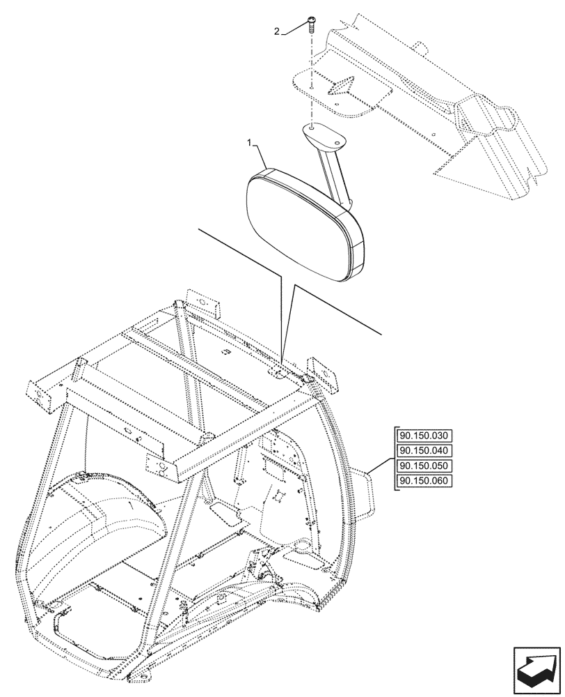 Схема запчастей Case 580SN WT - (90.151.050) - VAR - 747853, 747854, 747855 - CAB, REAR VIEW MIRROR (90) - PLATFORM, CAB, BODYWORK AND DECALS