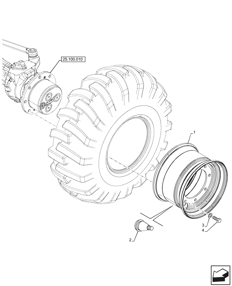 Схема запчастей Case 580SN - (44.511.030) - VAR - 8201110, 9200019, 9200023 - FRONT, WHEEL (9.75X16.5), 4WD (44) - WHEELS