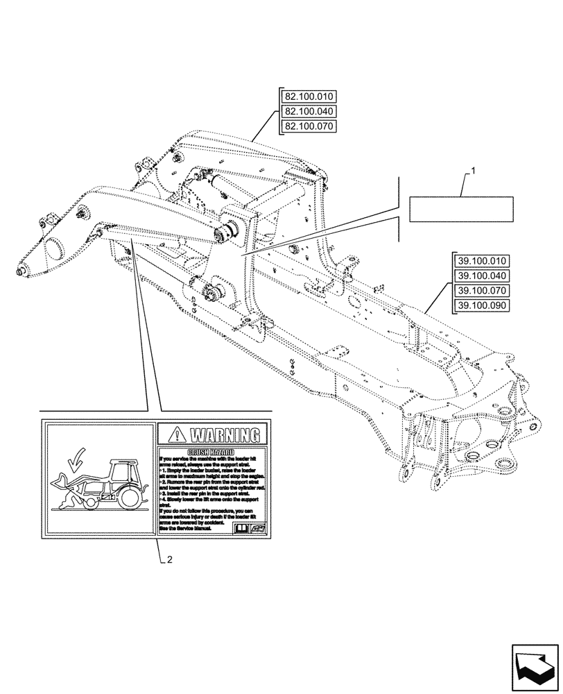 Схема запчастей Case 580SN WT - (90.108.065) - WARNING DECAL, FRONT LOADER (90) - PLATFORM, CAB, BODYWORK AND DECALS