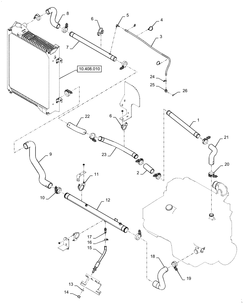 Схема запчастей Case 821G - (10.400.010[01]) - COOLING SYSTEM LINE INSTALLATION (10) - ENGINE