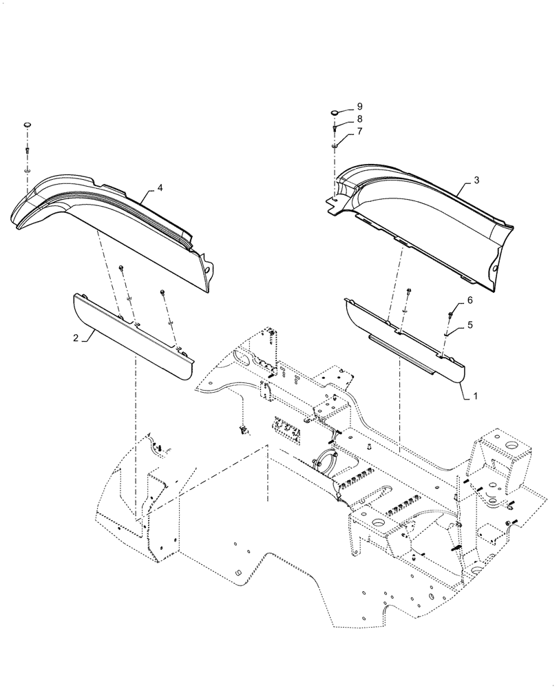 Схема запчастей Case 821G - (90.116.050) - WHEEL WELL GUARD (90) - PLATFORM, CAB, BODYWORK AND DECALS