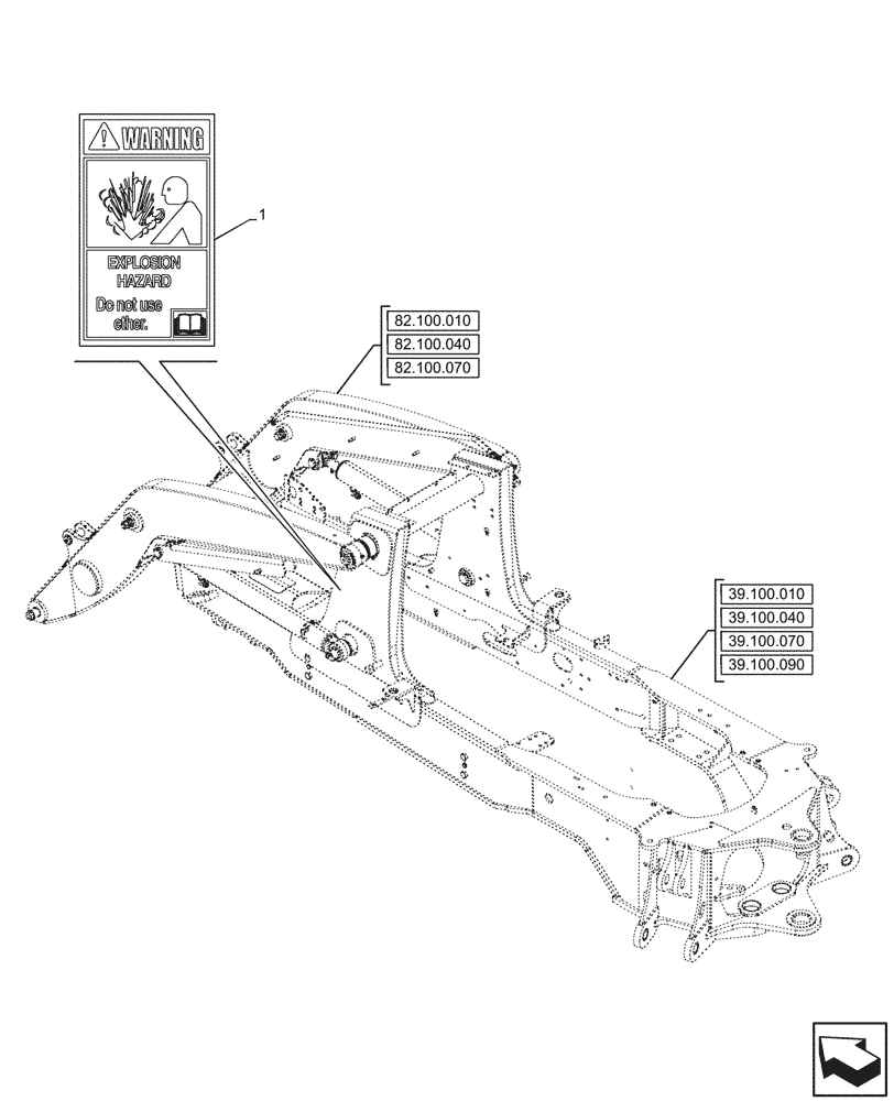 Схема запчастей Case 580N EP - (90.108.240) - WARNING DECAL, MAIN FRAME (90) - PLATFORM, CAB, BODYWORK AND DECALS