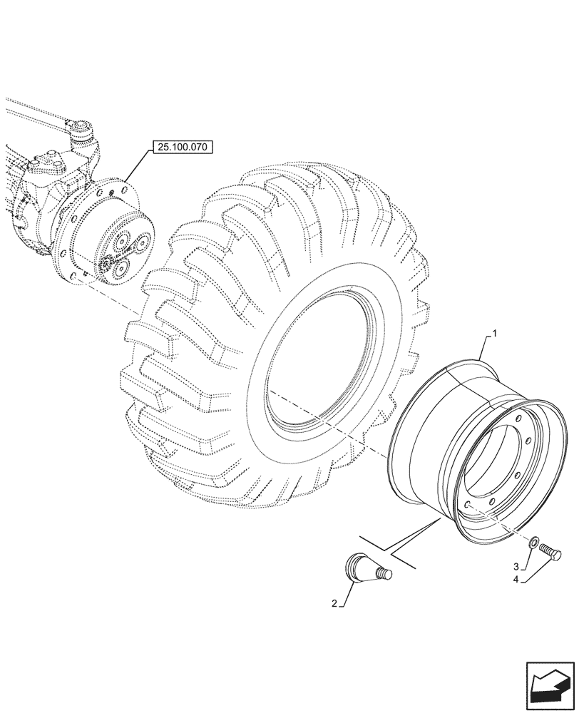 Схема запчастей Case 580N - (44.511.020) - VAR - 8201110, 9200019, 9200023 - FRONT, WHEEL (9.75X16.5), 4WD (44) - WHEELS