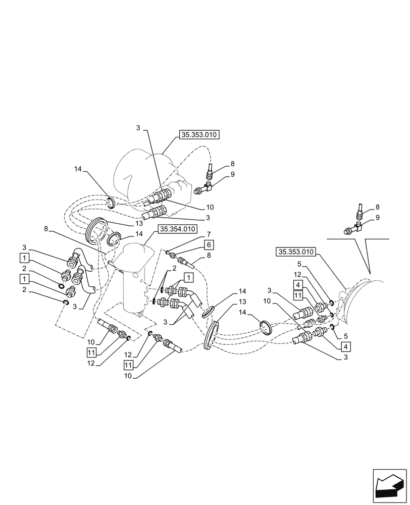 Схема запчастей Case CX290D LC SL - (35.353.060) - TRAVEL MOTOR & REDUCTION GEAR, LINES (35) - HYDRAULIC SYSTEMS