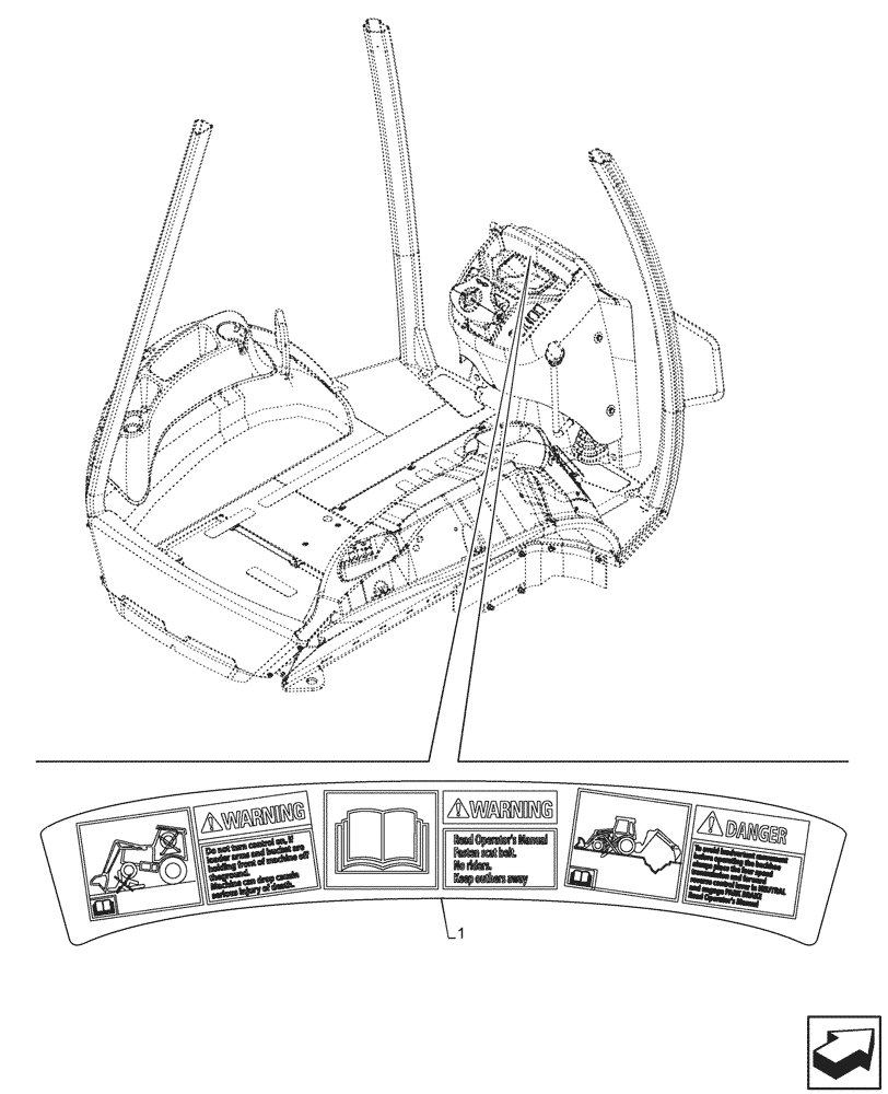 Схема запчастей Case 580SN WT - (90.108.205) - VAR - 747882, 747883 - WARNING DECAL, RIDE CONTROL (90) - PLATFORM, CAB, BODYWORK AND DECALS