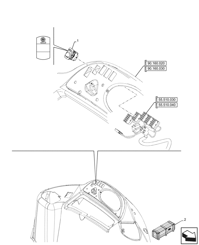Схема запчастей Case 580N - (55.526.020) - VAR - 747873 - RIDE CONTROL SWITCH (55) - ELECTRICAL SYSTEMS