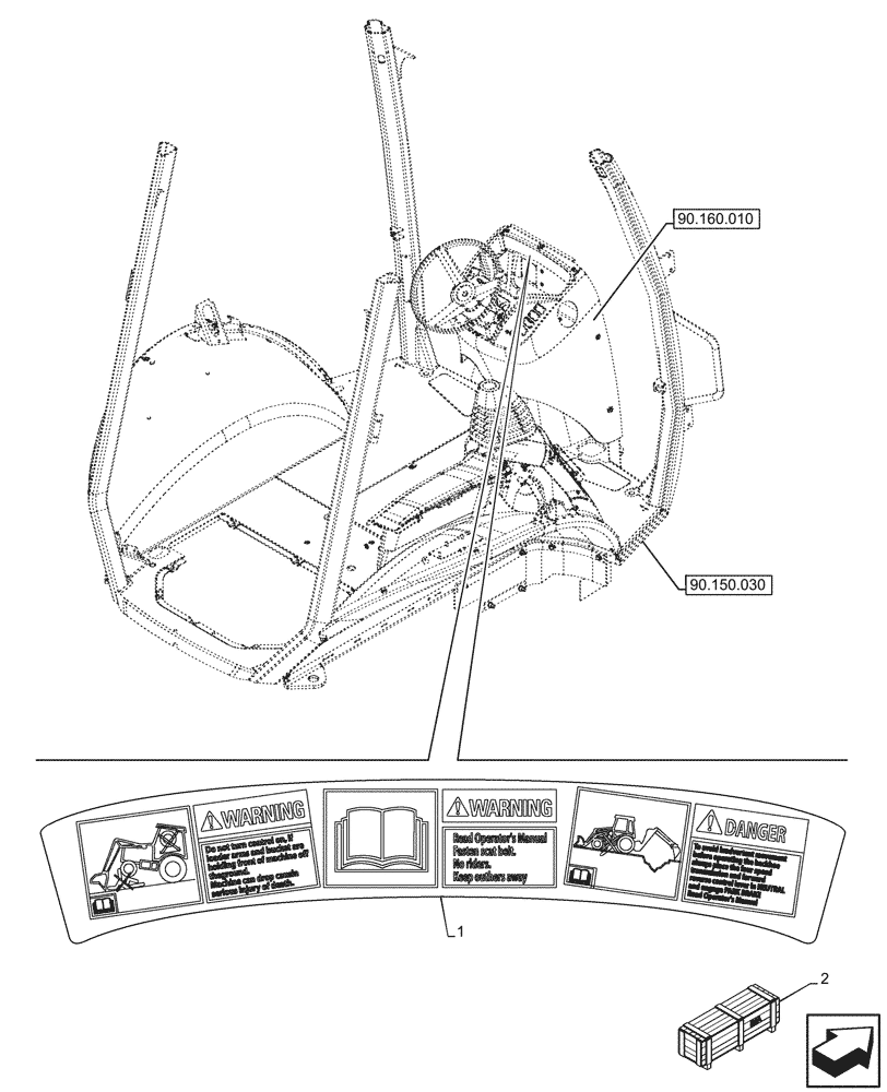 Схема запчастей Case 580SN WT - (90.108.120) - VAR - 423090, 423098 - WARNING DECAL, RIDE CONTROL (90) - PLATFORM, CAB, BODYWORK AND DECALS