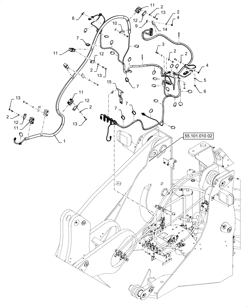 Схема запчастей Case 921G - (55.101.010[01]) - FRONT CHASSIS HARNESS INSTALLATION, Z-BAR (55) - ELECTRICAL SYSTEMS