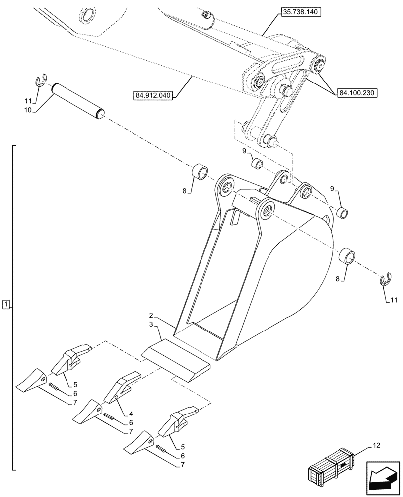 Схема запчастей Case 580SN WT - (84.100.020) - VAR - 423066 - BUCKET, UNIVERSAL 12INCH/305MM (84) - BOOMS, DIPPERS & BUCKETS