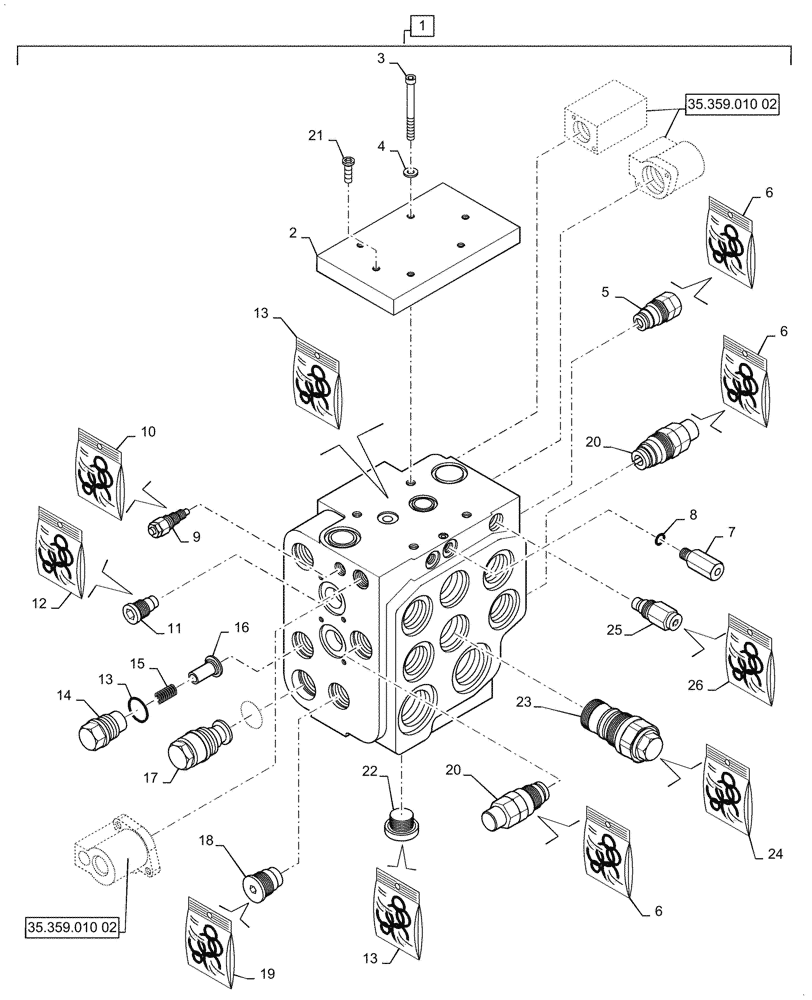 Схема запчастей Case 921G - (35.359.010[01]) - VAR - 734051, 734052 - CONTROL VALVE ASSY - 2 SPOOL, Z-BAR / XR / LR (35) - HYDRAULIC SYSTEMS