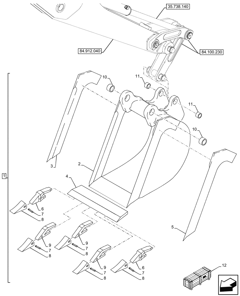 Схема запчастей Case 580N EP - (84.100.070) - VAR - 423072- BUCKET, HIGH CAPACITY 24INCH/610MM (84) - BOOMS, DIPPERS & BUCKETS